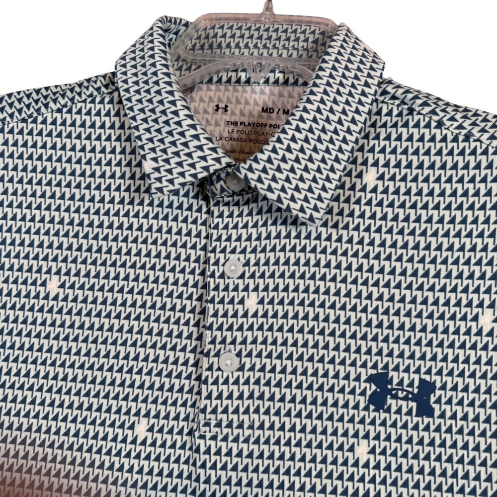 Under Armour Playoff Polo Mens Medium Navy White Geometric Flag Print